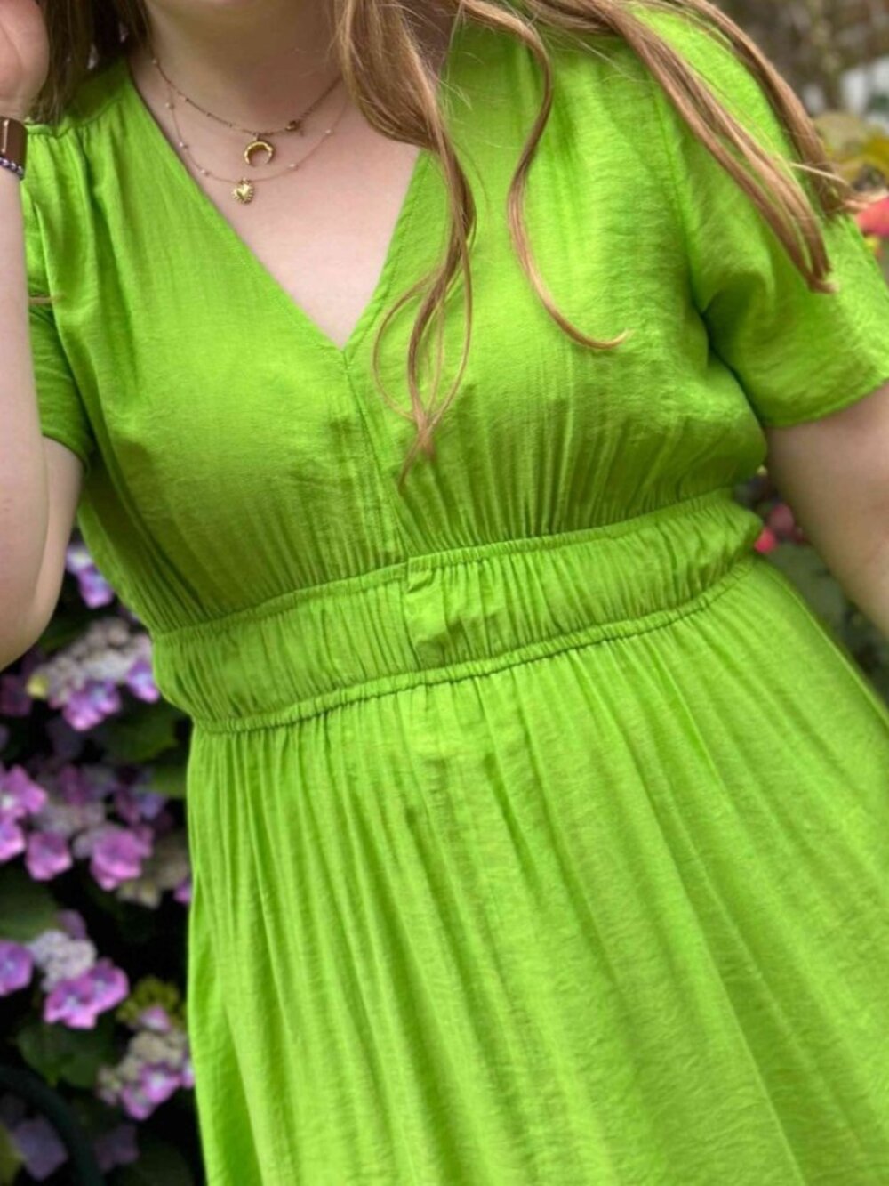 Ichi "Quilla" green smocked maxi dress NWT